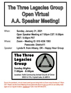 The Three Legacies Group Open Virtual Speaker Meeting @ via Zoom @ The Three Legacies Group Open Virtual Speaker Meeting @ via Zoom