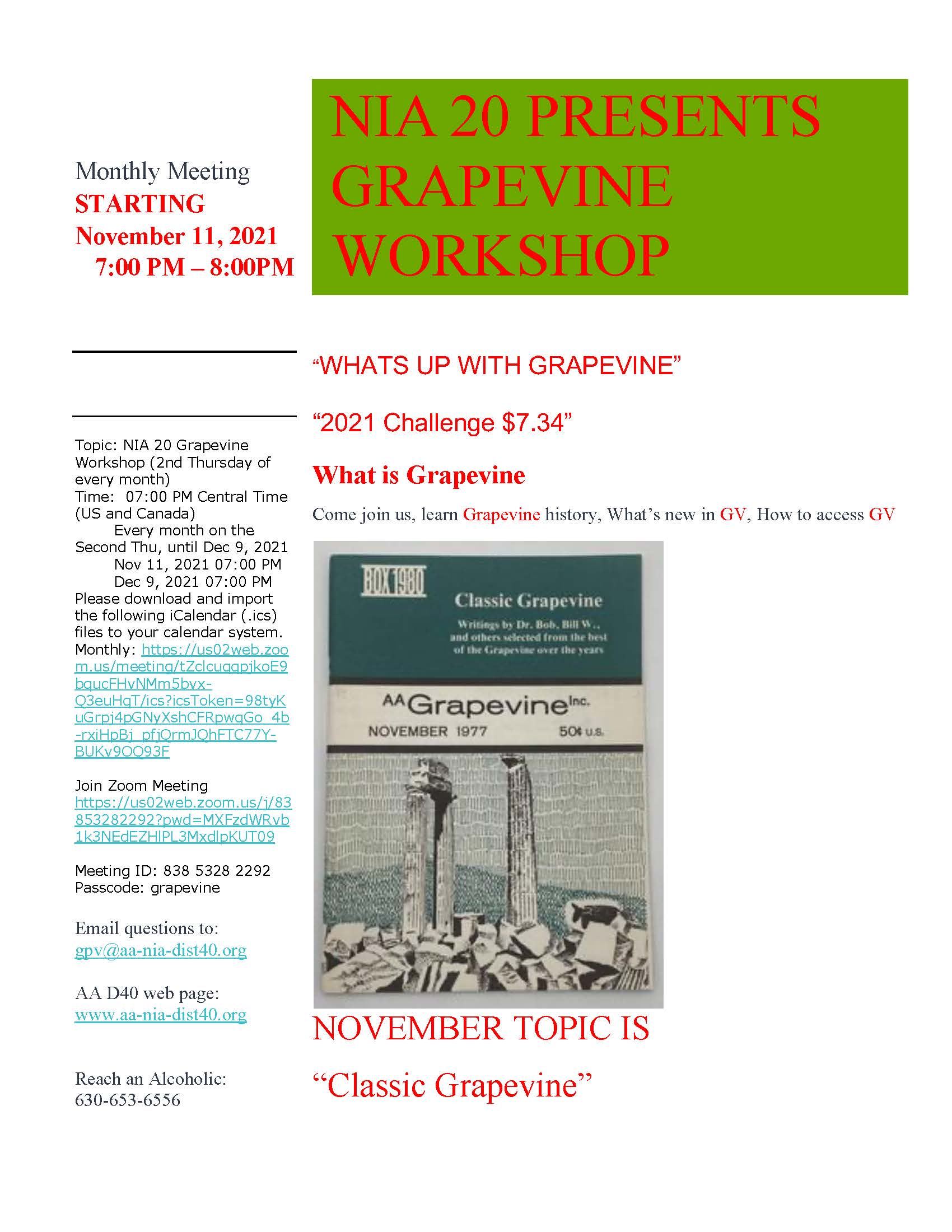Grapevine Nov Workshop Flyer