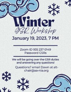 Winter GSR Workshop @ Zoom ID 935 237 0149 Password: GSRs