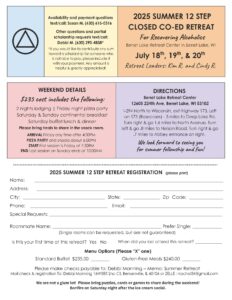 Register for Alcoholics Anonymous 2025 Summer 12 Step Retreat in Benet, Wisconsin.  