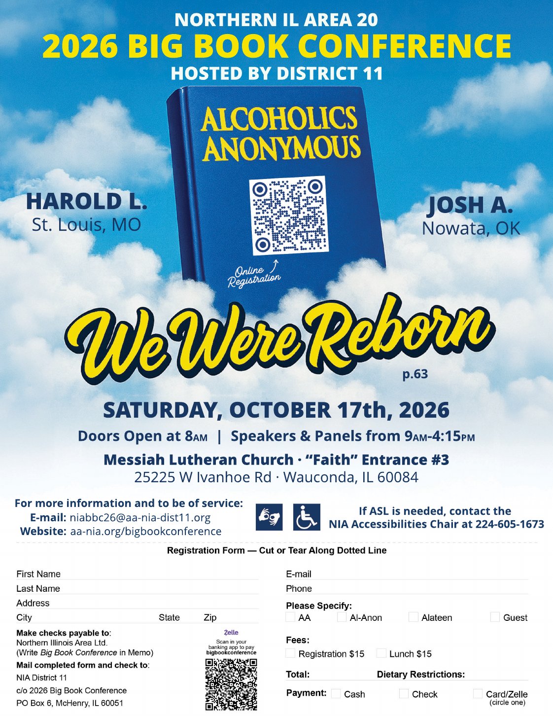 2026 NIA Big Book Conference flyer, Saturday October 17, 2026, Messiah Lutheran Church, Wauconda