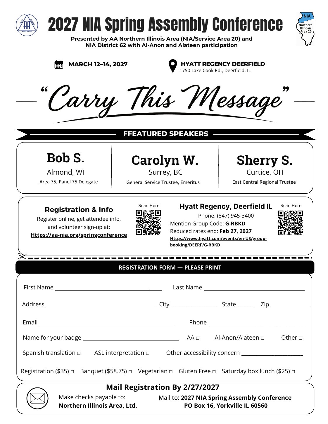 2027 NIA Spring Assembly Conference flyer, March 12 to 14, 2027, Hyatt Regency Deerfield